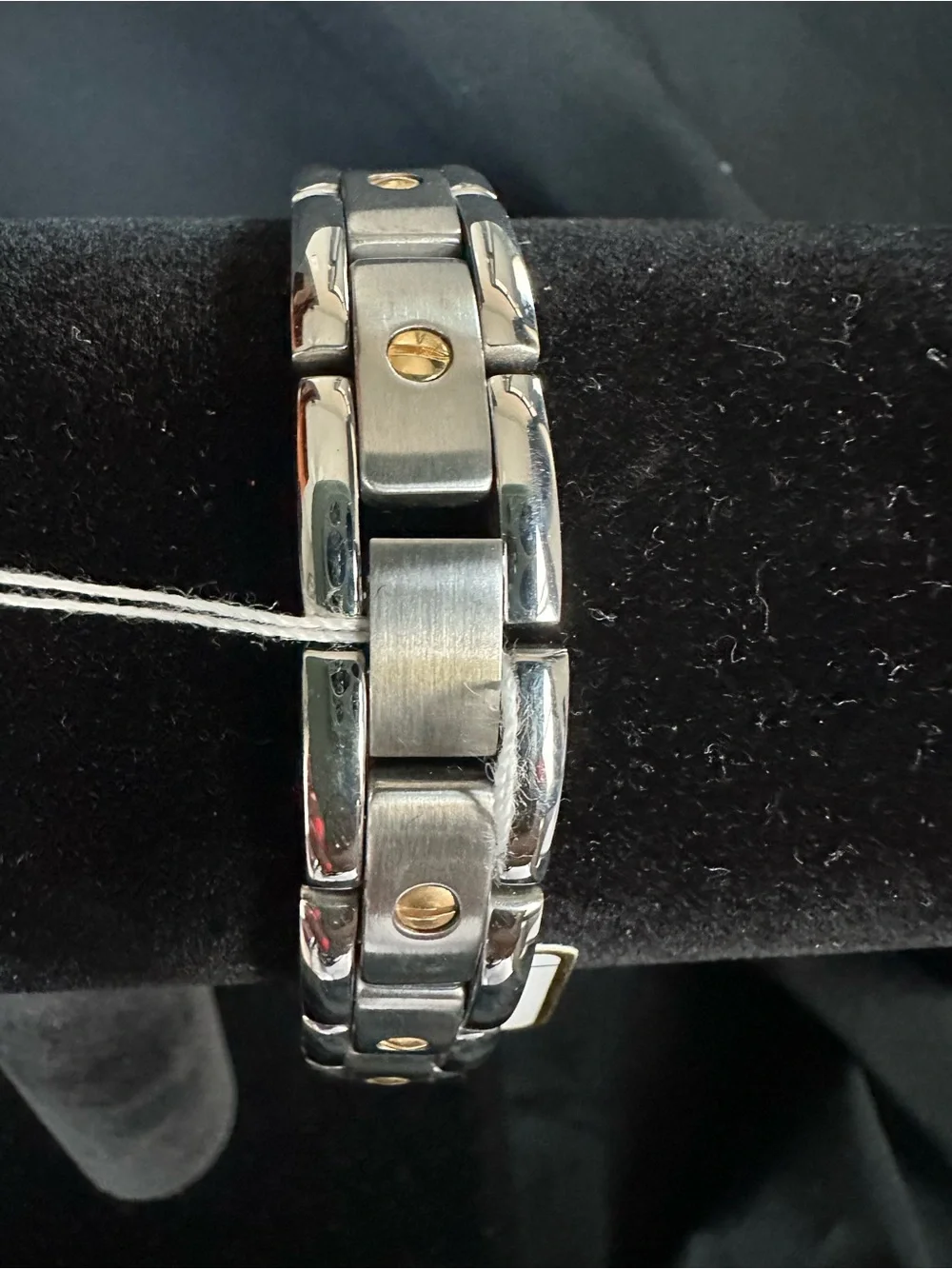 Mens Two-Tone Stainless Steel Gold Tone Screw Head Link Bracelet